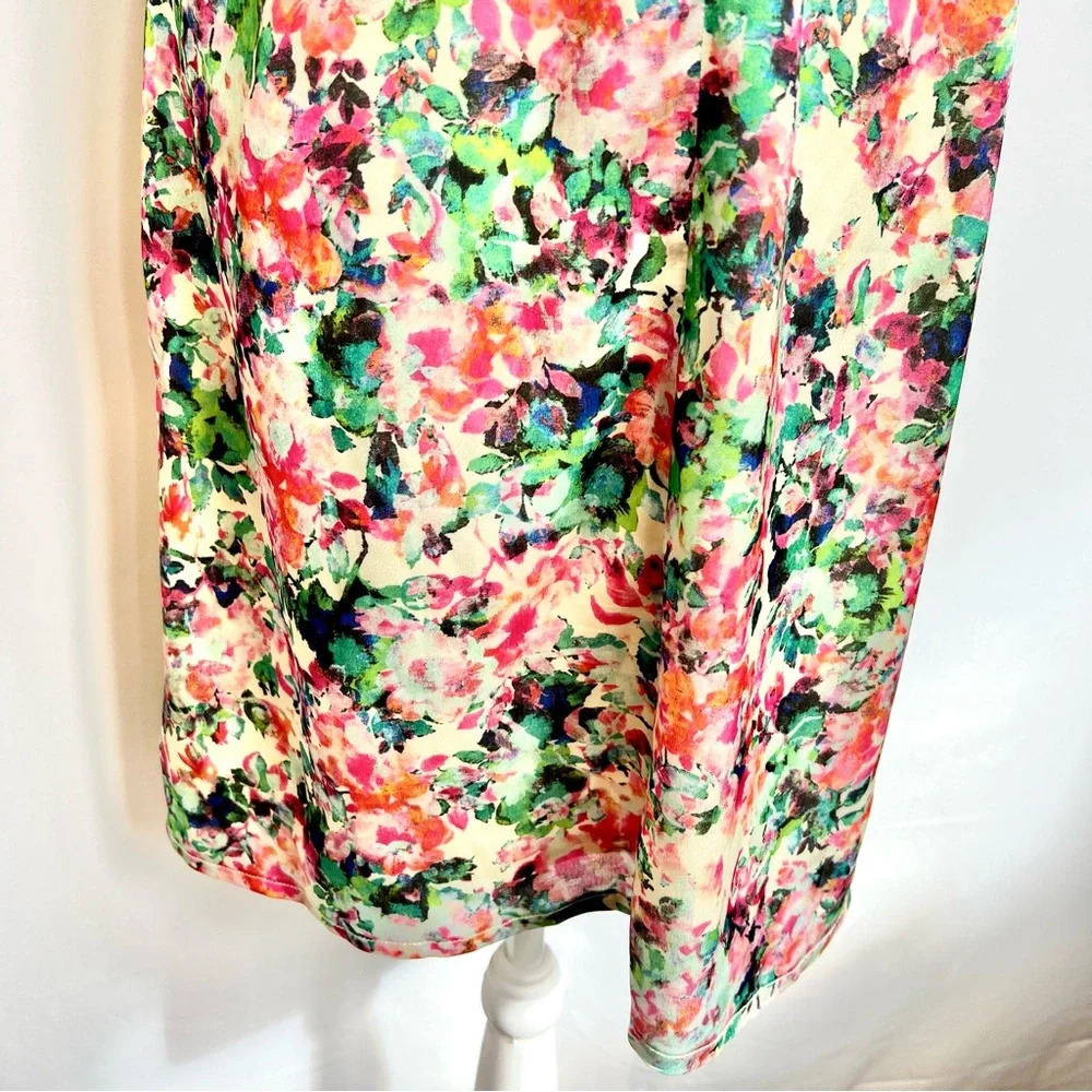 Mismash White Pink Floral Cap Sleeve Formal White Midi Dress Women’s Size Medium - Picture 11 of 16